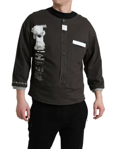 Dolce & Gabbana Dark Gray Cotton Button Down Pullover Sweater In Brown