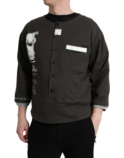 Dolce & Gabbana Dark Gray Cotton Button Down Pullover Sweater In Brown