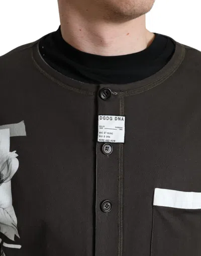 Dolce & Gabbana Dark Gray Cotton Button Down Pullover Sweater In Brown
