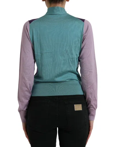 Dolce & Gabbana Long-sleeved Multi-colored Silk Sweater With Pussy-bow And Dg Embellishment In Purple