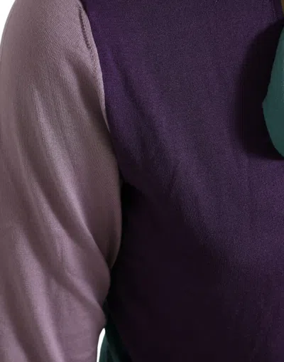 Dolce & Gabbana Long-sleeved Multi-colored Silk Sweater With Pussy-bow And Dg Embellishment In Purple