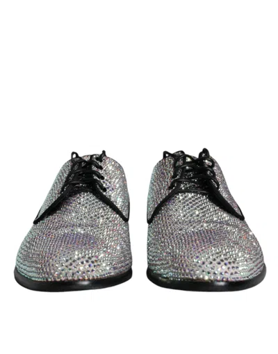 Pre-owned Dolce & Gabbana Silver Leather Rhinestones Derby Dress Men's Shoes ()