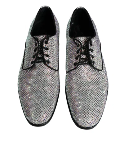 Pre-owned Dolce & Gabbana Silver Leather Rhinestones Derby Dress Men's Shoes ()