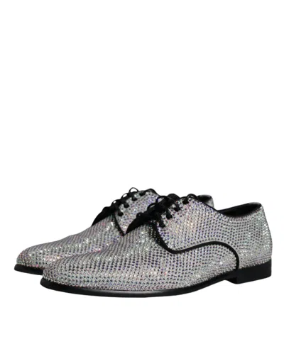 Pre-owned Dolce & Gabbana Silver Leather Rhinestones Derby Dress Men's Shoes ()