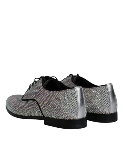 Pre-owned Dolce & Gabbana Silver Leather Rhinestones Derby Dress Men's Shoes ()