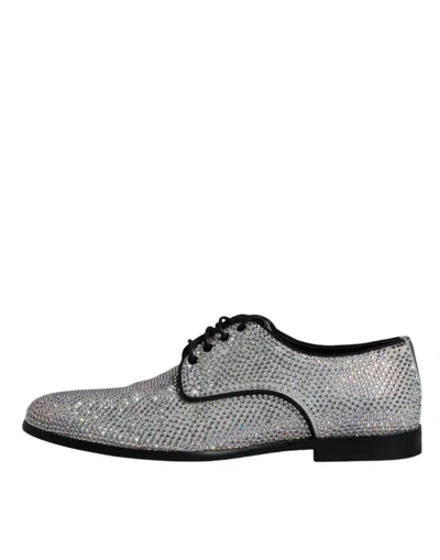 Pre-owned Dolce & Gabbana Silver Leather Rhinestones Derby Dress Men's Shoes ()