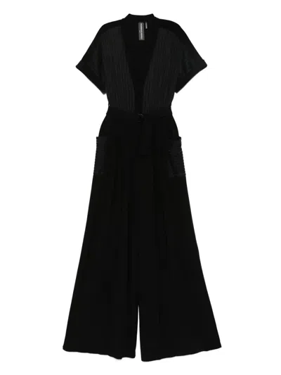 Norma Kamali Geralyn Belted Paneled Jersey And Mesh Jumpsuit In Black