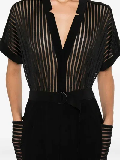 Norma Kamali Geralyn Belted Paneled Jersey And Mesh Jumpsuit In Black