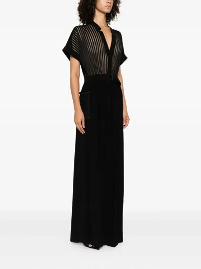 Norma Kamali Geralyn Belted Paneled Jersey And Mesh Jumpsuit In Black