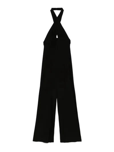 Norma Kamali Cross Halter Wide Leg Jumpsuit In Black