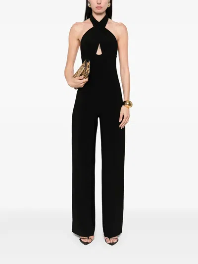 Norma Kamali Cross Halter Wide Leg Jumpsuit In Black