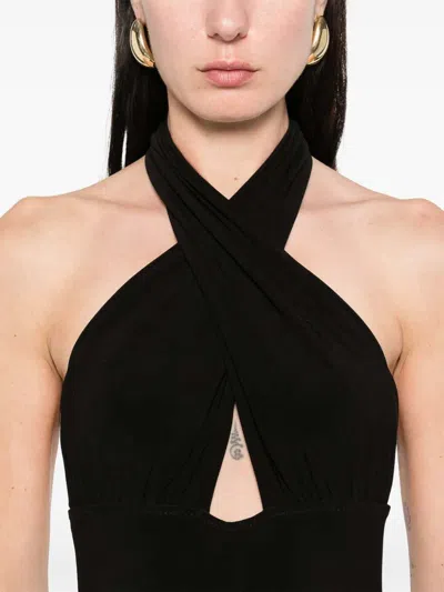 Norma Kamali Cross Halter Wide Leg Jumpsuit In Black