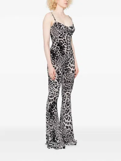 Norma Kamali Leopard Print Jumpsuit In Black