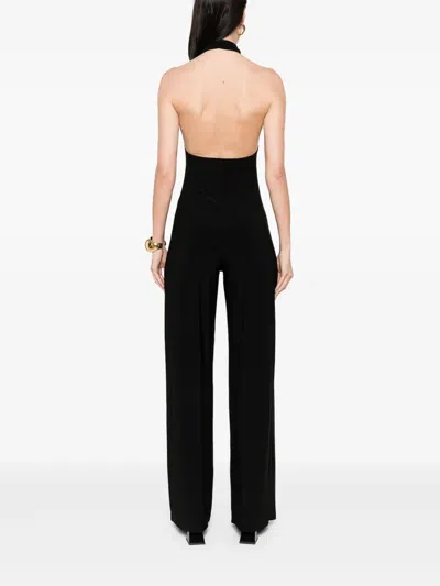Norma Kamali Cross Halter Wide Leg Jumpsuit In Black