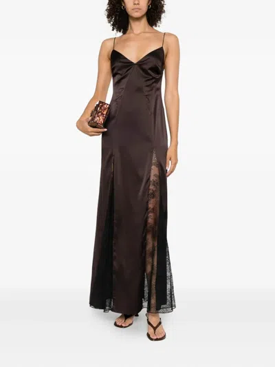 Staud Backless Lace Dress Side Slit In Brown