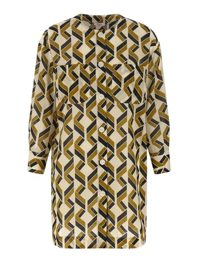 Eres Espace Logo-patch Geometric-print Shirt In Brown