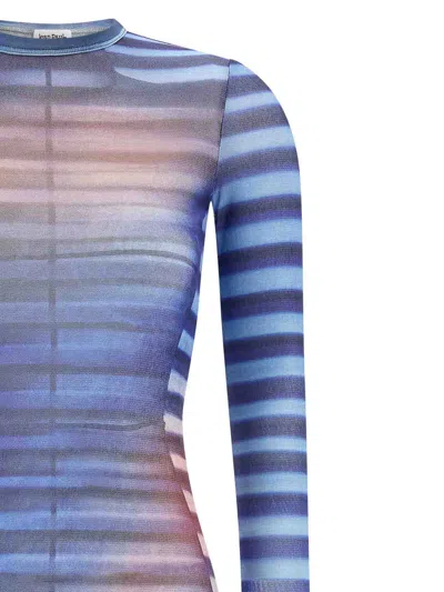 Jean Paul Gaultier Mesh Striped Bodycon Maxi Dress In Blue