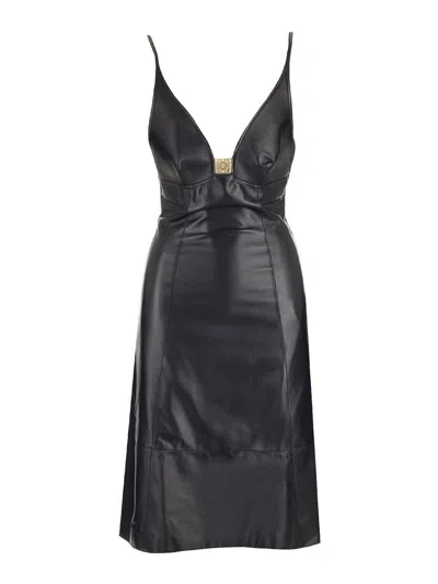 Loewe Anagram Midi Leather Dress In Black