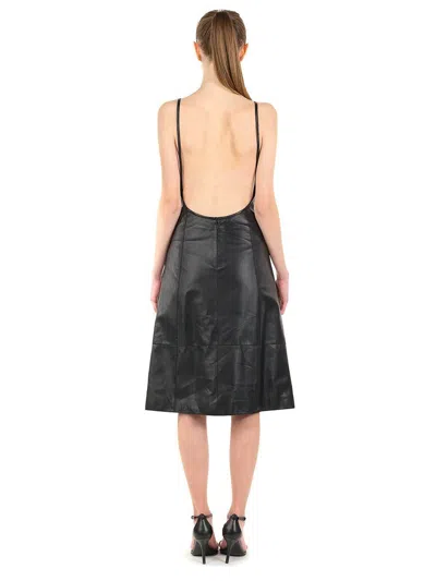 Loewe Anagram Midi Leather Dress In Black