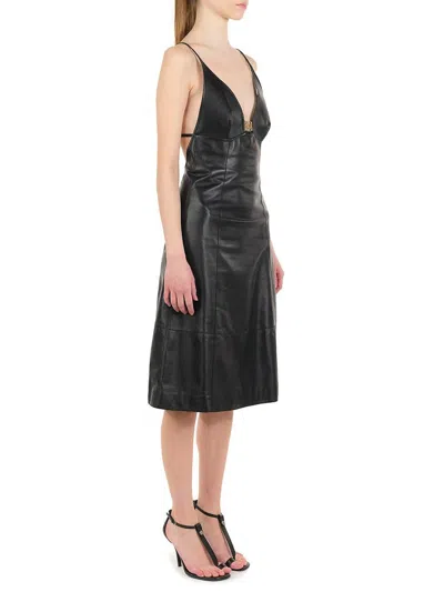 Loewe Anagram Midi Leather Dress In Black