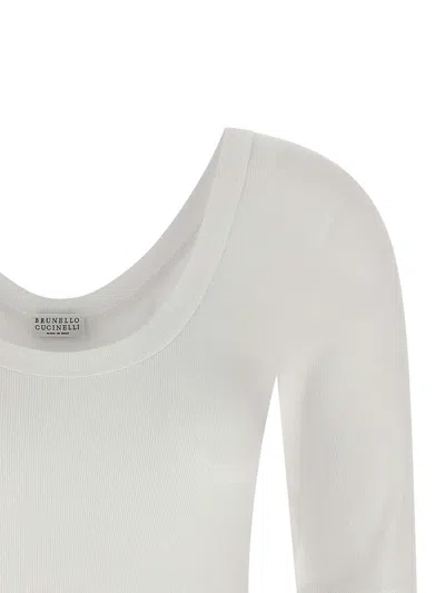 Brunello Cucinelli Ribbed Scoop Neck Stretch Fit T-shirt In White