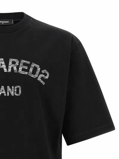 Dsquared2 Loose Fit Tee Logo Dsq2 Milano Sbiadito Effetto Texture Jersey Di Cotone T-shirt In Black