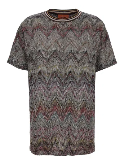 Missoni Short Sleeve T-shirt With Zigzag And Sequins In Multi