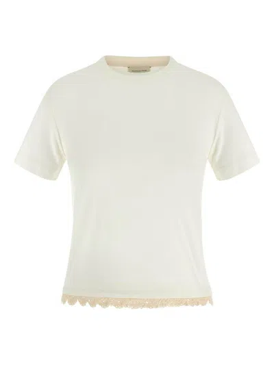 Magda Butrym Crew Neck Lace Trim Plain T-shirt In White