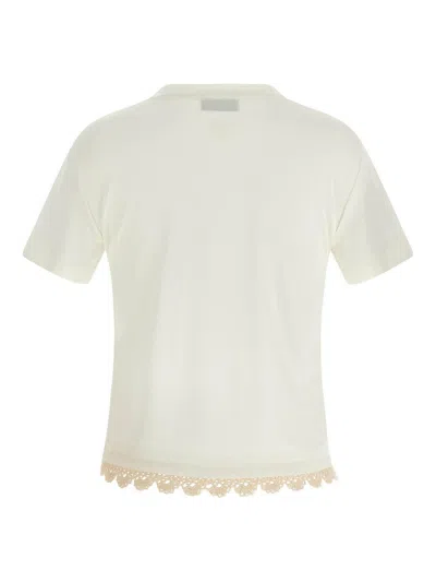 Magda Butrym Crew Neck Lace Trim Plain T-shirt In White