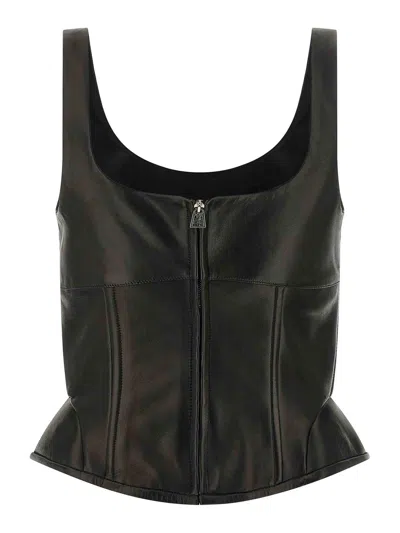 Ermanno Scervino Square Neckline Leather Top With Panel Detailing In Black