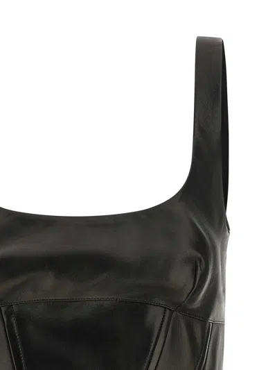 Ermanno Scervino Square Neckline Leather Top With Panel Detailing In Black