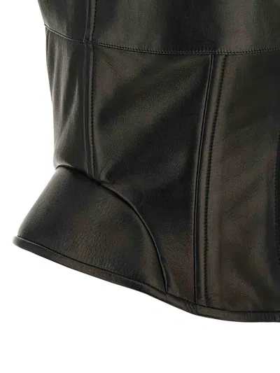 Ermanno Scervino Square Neckline Leather Top With Panel Detailing In Black