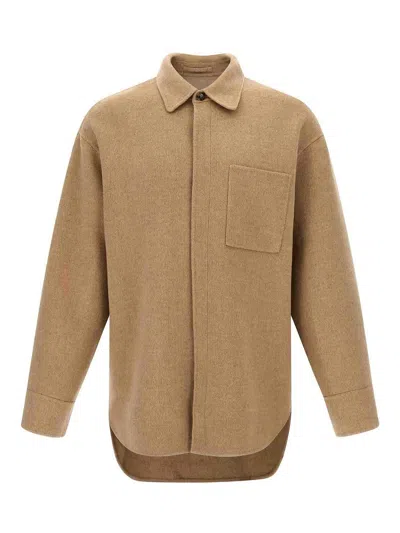 Jw Anderson Asymmetrical Wool Overshirt In Brown
