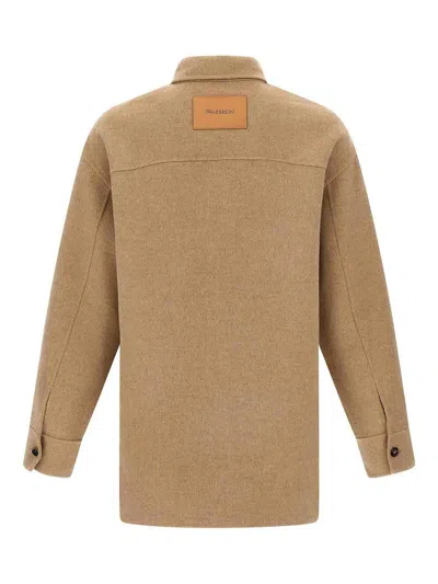 Jw Anderson Asymmetrical Wool Overshirt In Brown