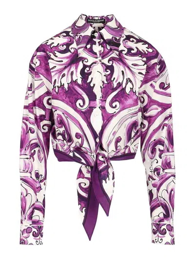 Dolce & Gabbana Women Maiolica Print Poplin Shirt In Purple