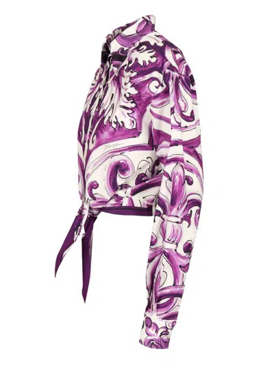 Dolce & Gabbana Women Maiolica Print Poplin Shirt In Purple