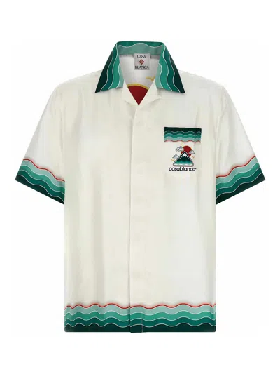 Casablanca Silk Short-sleeved Shirt With Wave In Multi