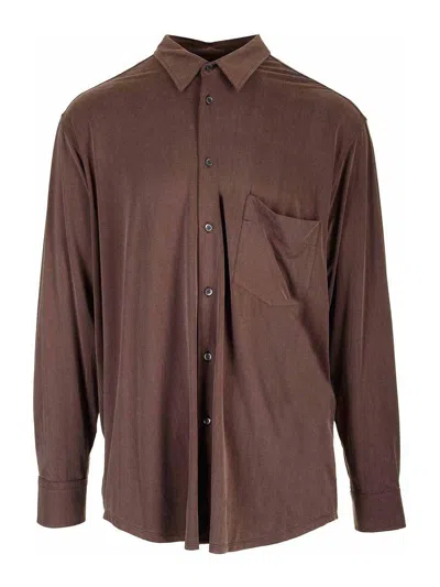 Magliano Chocolate Stretch Cupro Liquid Shirt In Brown