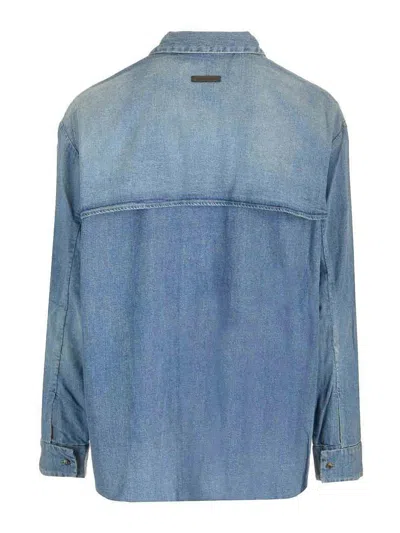 Fear Of God Blue Vented Denim Shirt In Medium Indigo