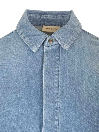 Fear Of God Blue Vented Denim Shirt In Medium Indigo