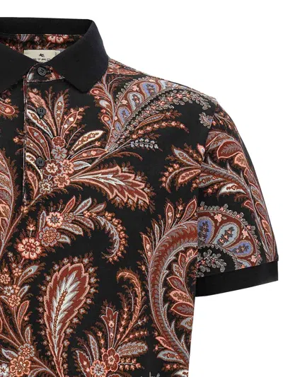 Etro Multicolor Paisley Flowers Polo In Brown