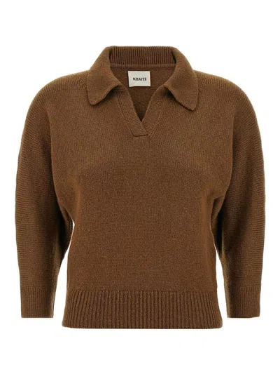 Khaite Herve Polo Sweater In Brown