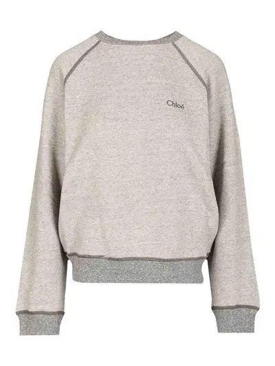 Chloé Logo Embroidered Fleece Sweatshirt In Gray