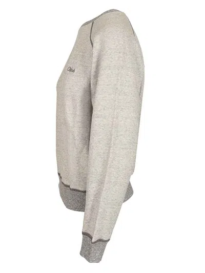 Chloé Logo Embroidered Fleece Sweatshirt In Gray