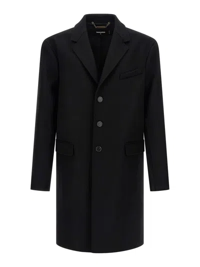 Dsquared2 Single-breasted Midi Coat With Monogram Lining In Black