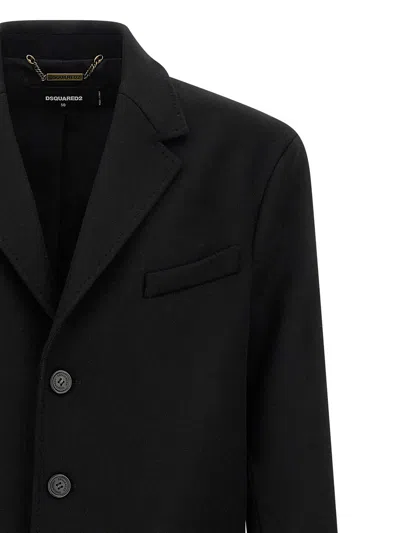 Dsquared2 Single-breasted Midi Coat With Monogram Lining In Black