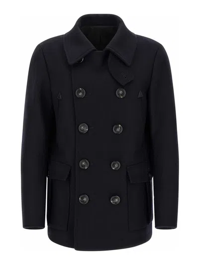 Dsquared2 Wool Coat With Button Detailing And Pockets In Blue