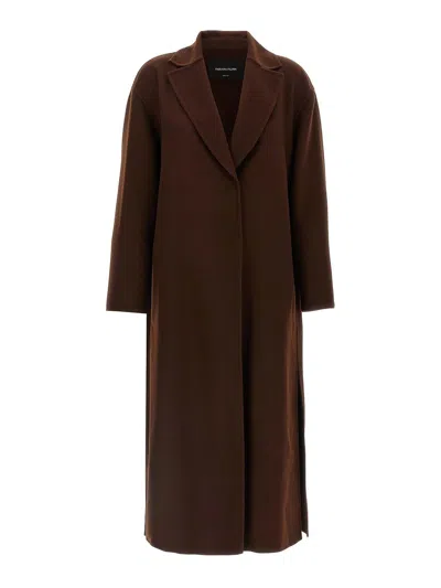 Fabiana Filippi Waist Belt Long Sleeve Lapel Pocket Coat In Brown