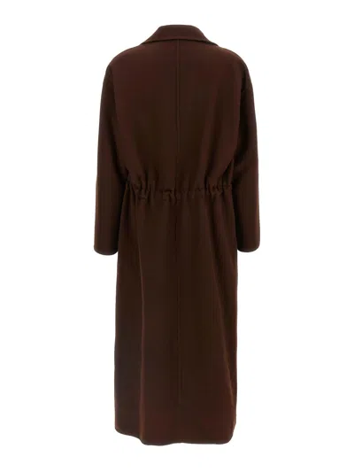Fabiana Filippi Waist Belt Long Sleeve Lapel Pocket Coat In Brown