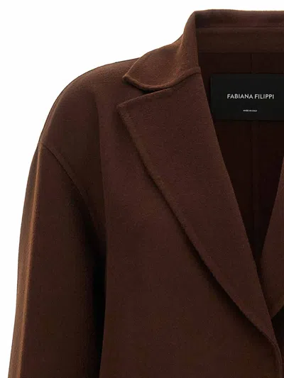 Fabiana Filippi Waist Belt Long Sleeve Lapel Pocket Coat In Brown